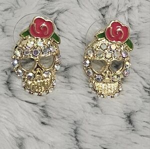 Exaggerated Punk Style Halloween Rose Skull Stud Earrings